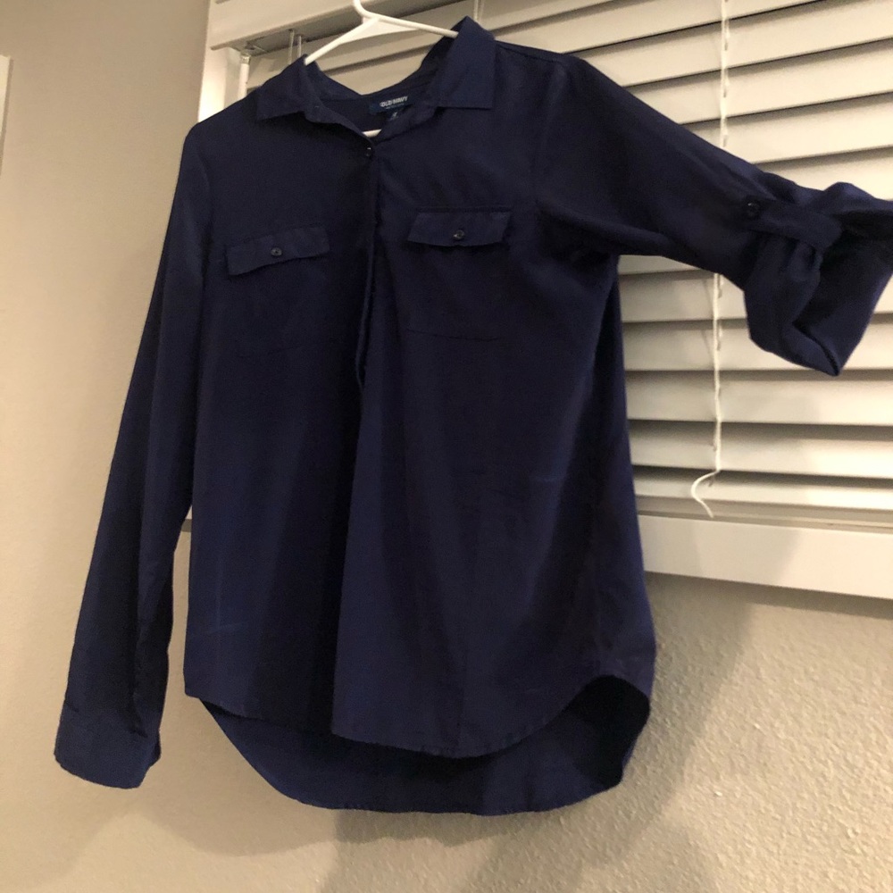 Navy blue 3/4 length button up